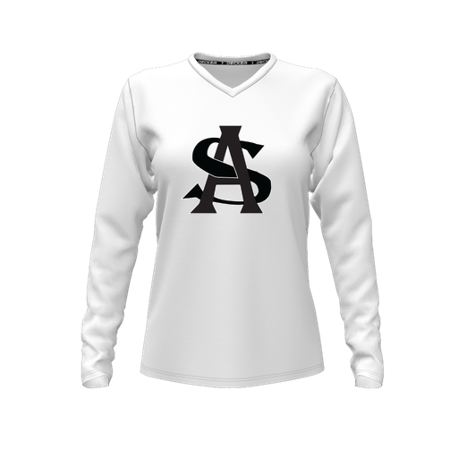 [FTLVCFWH-FYXS-LOGO1] Decker Comfort T-Shirt (Female Youth XS, White, V Neck, Logo 1, Long Sleeve)