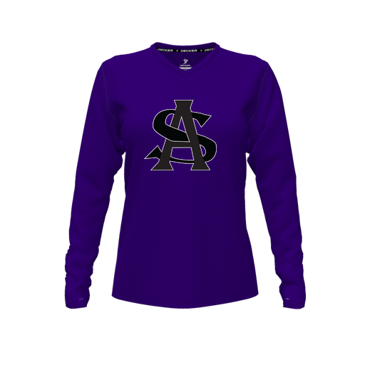 [FTLVCFPP-FYXS-LOGO1] Decker Comfort T-Shirt (Female Youth XS, Purple, V Neck, Logo 1, Long Sleeve)