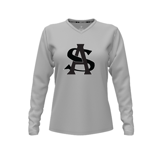 [FTLVPTGY-FYXS-LOGO1] Decker Performance T-Shirt (Female Youth XS, Gray, V Neck, Logo 1, Long Sleeve)